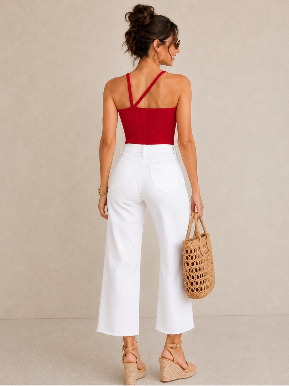 NWT Heatherly Ribbed High Crew Neck Bodysuit with Strappy Open Back Red Size XL - Picture 12 of 16